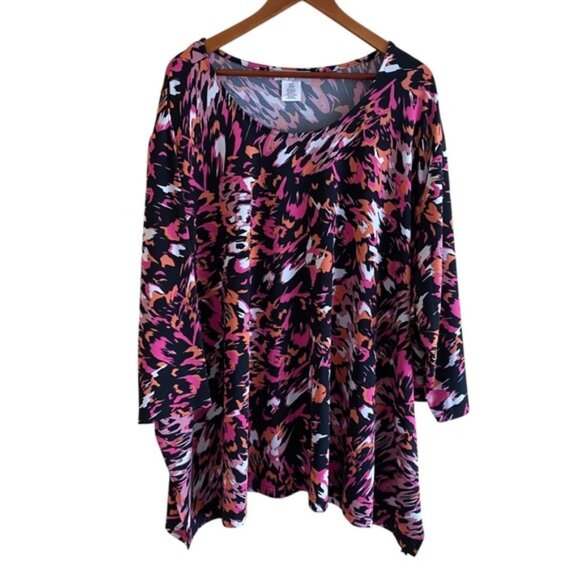 Ulla Popken Tunic Woman 36/38 Geometric Print Stretch Round Neck 3/4 Sleeve - Picture 1 of 13